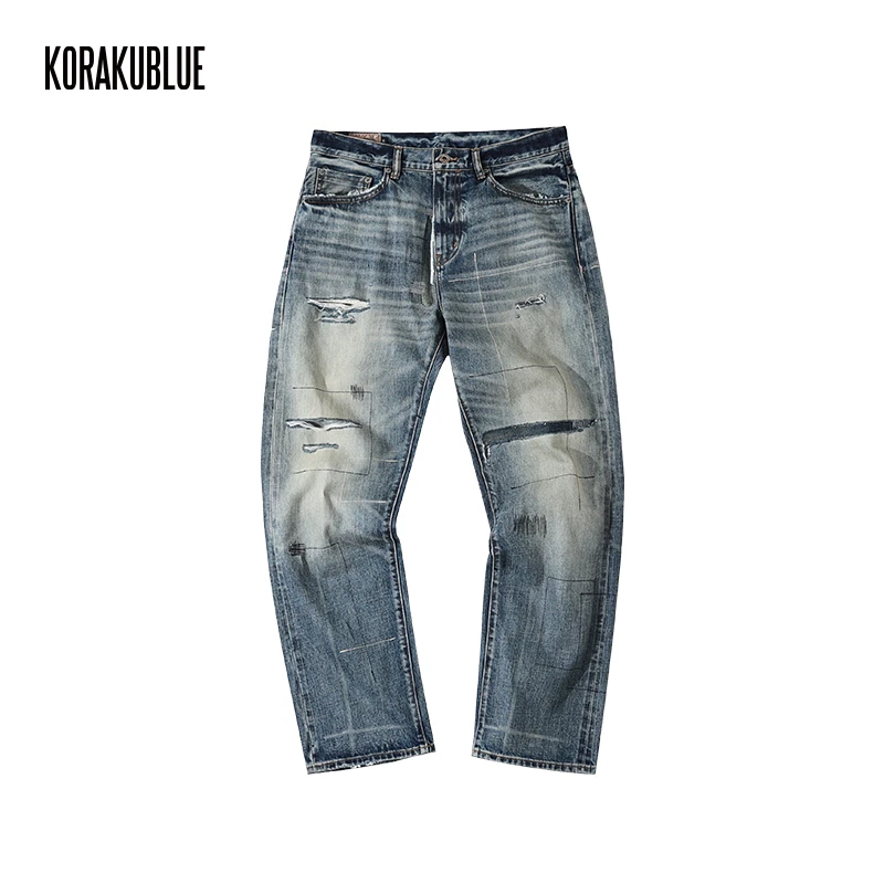 木村同款「南香山系列」蓝布屋14.5oz拼布水洗破洞赤耳牛仔裤689AW