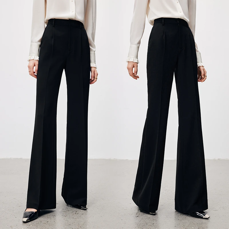 法曼萱黑色复古高腰微喇裤女2025春季新款中缝线百搭显瘦腿长西裤