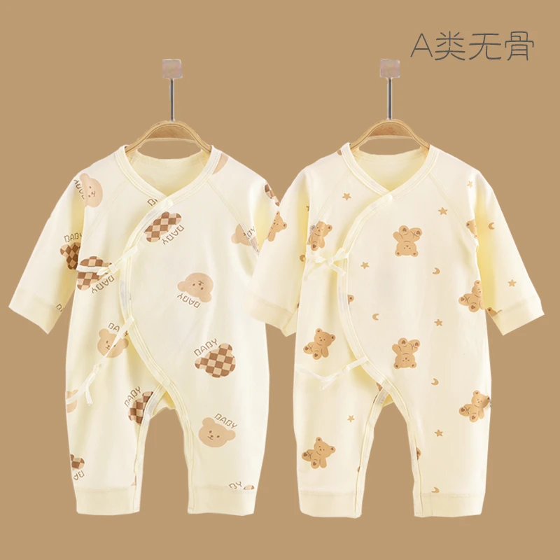 新生儿纯棉连体衣0-3月婴幼儿无骨刚初生宝宝四季长袖哈衣蝴蝶衣