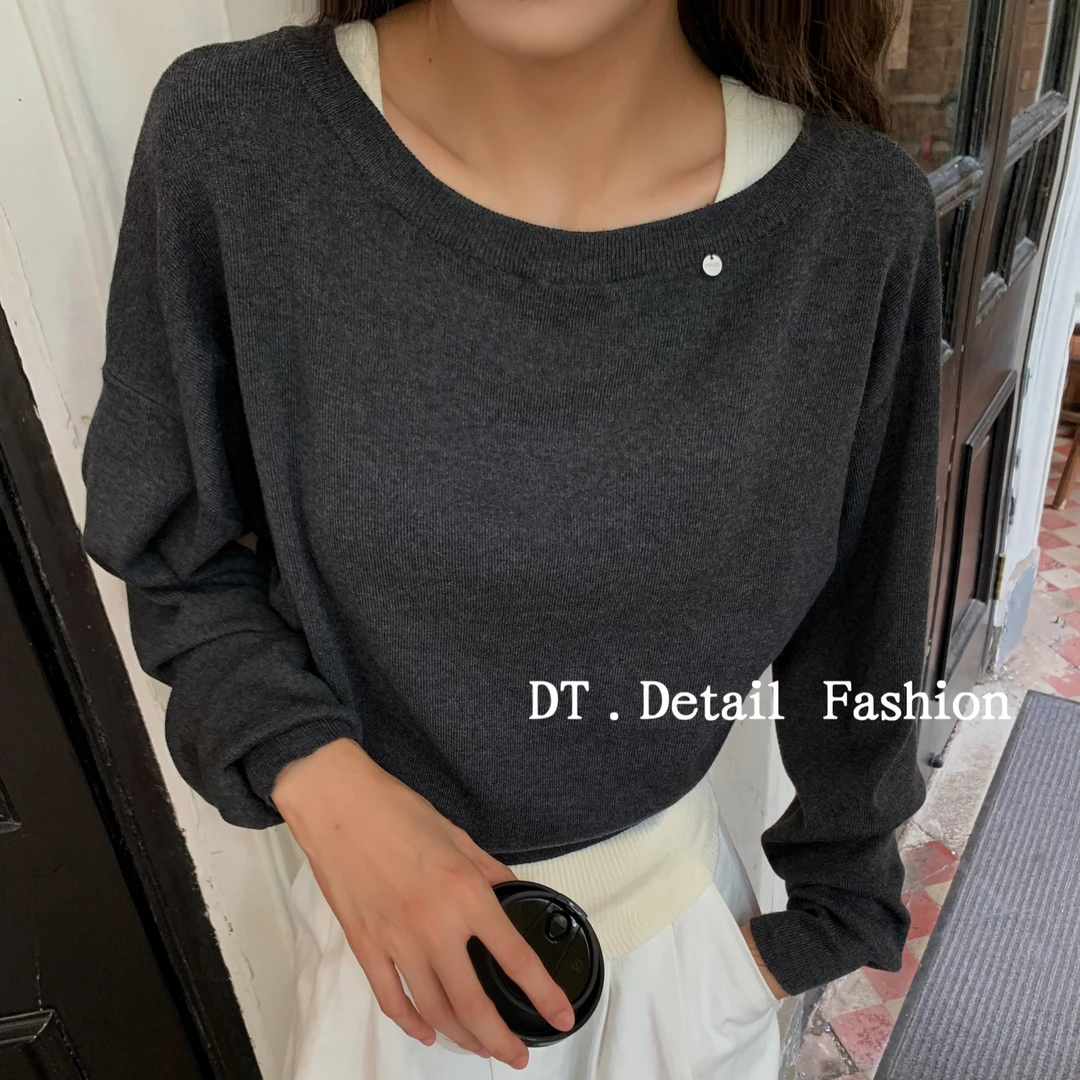 2024秋款新款女装短款圆领毛衣叠穿针织无袖背心纯欲风辣妹两件套