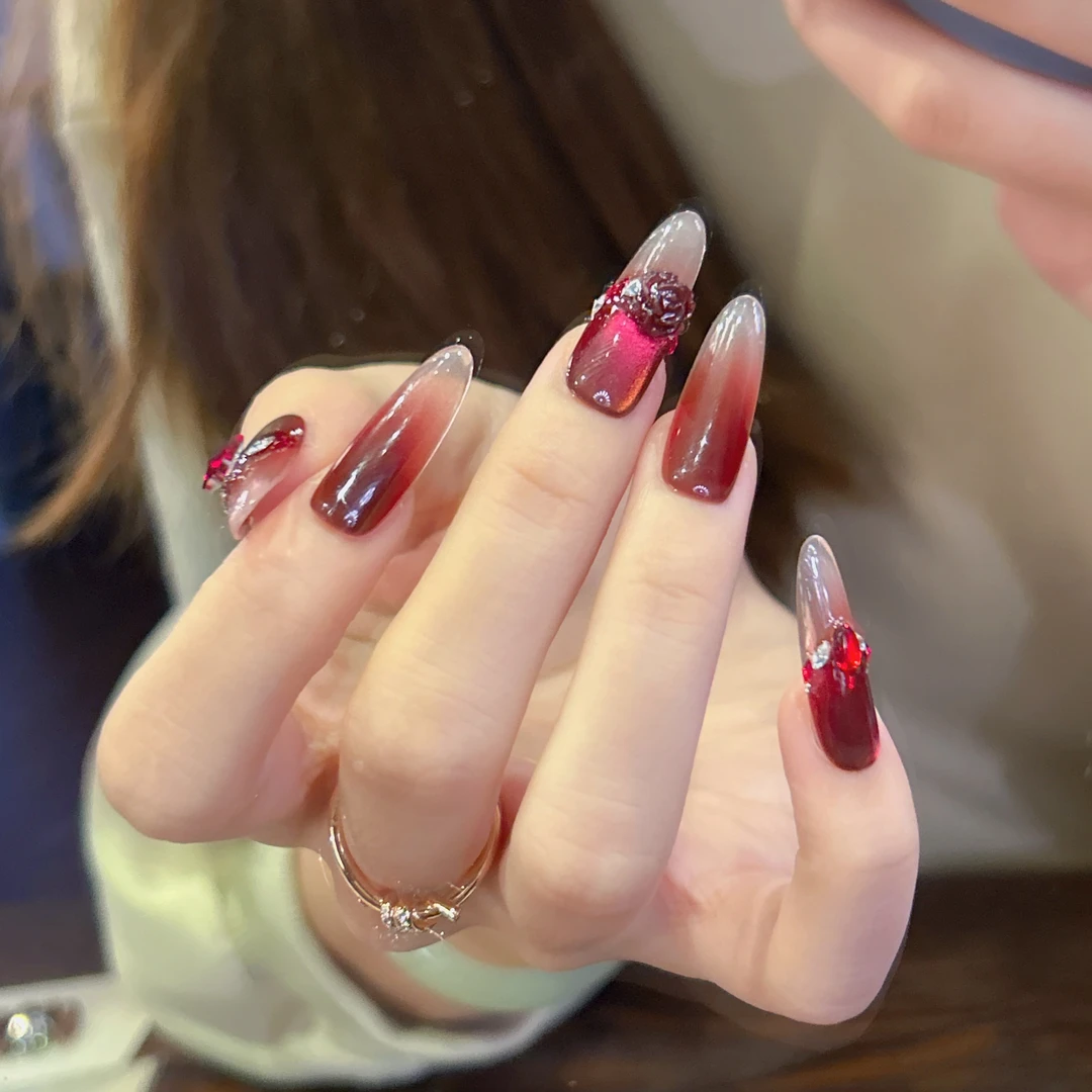 【酒渍玫瑰】Cheer-ego纯手工夏日INS冰透高品质穿戴甲C586（预售）