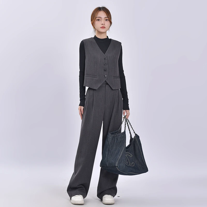 马甲套装女秋季新款西装内搭短款马夹时尚高腰垂感阔腿裤两件套