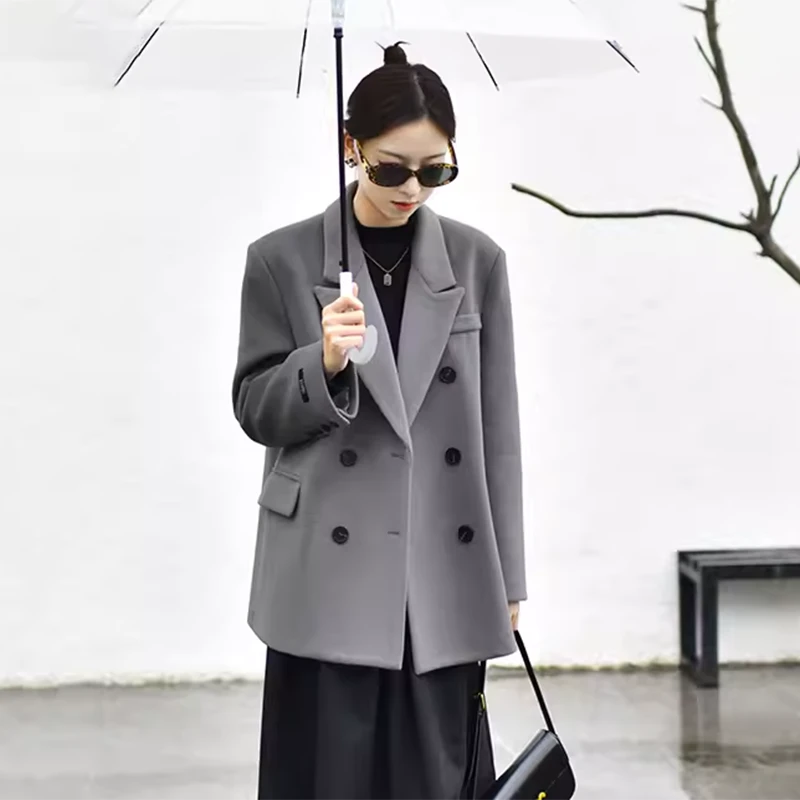 毛呢西装外套女秋冬新款复古高级感短款小个子西服加厚呢子大衣