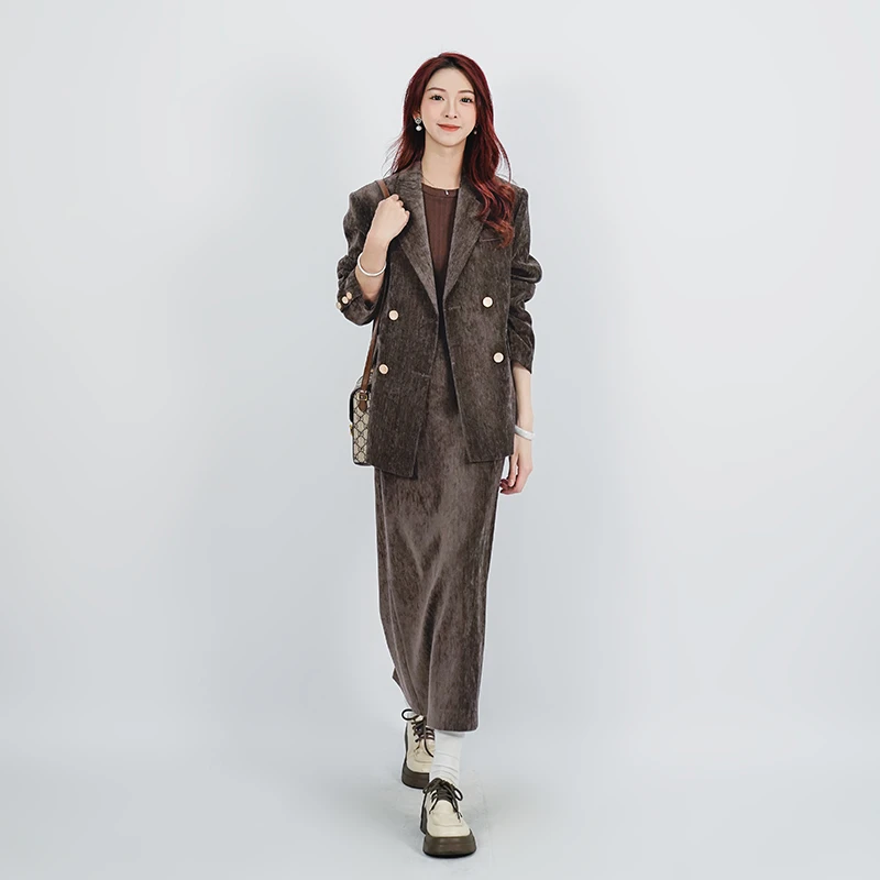 西装套装女秋季新款美拉德高级感西服外套高腰半身长裙时尚两件套