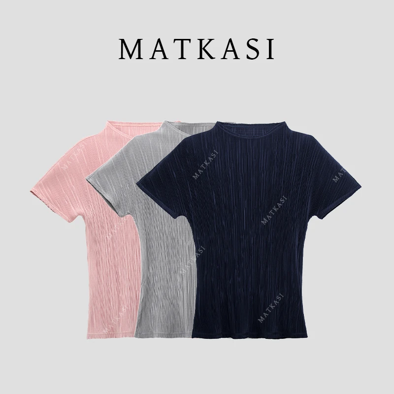 MATKASI 半高领竖向肌理感轻薄舒适纯色短袖T恤