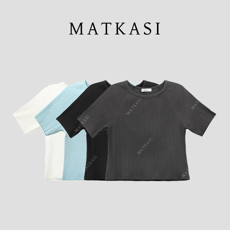 MATKASI 条纹肌理感圆领插肩袖设计短袖T恤