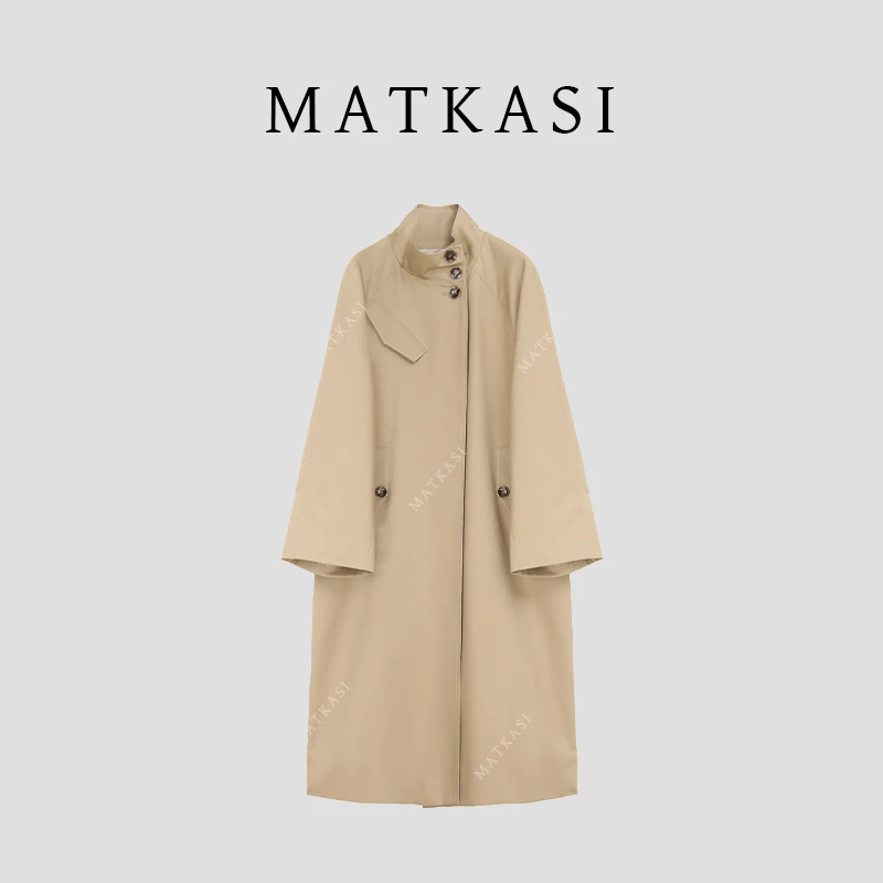MATKASI 领口设计休闲风气质挂卡其色中长款风衣