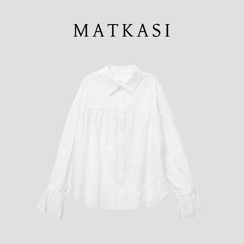 MATKASI 法式捏褶喇叭袖设计宽松显瘦长袖衬衫女