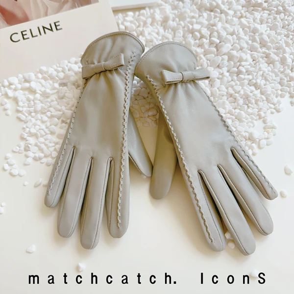 羊皮手套女冬触屏秋冬季韩版可爱蝴蝶结加绒保暖防寒开车机车真皮