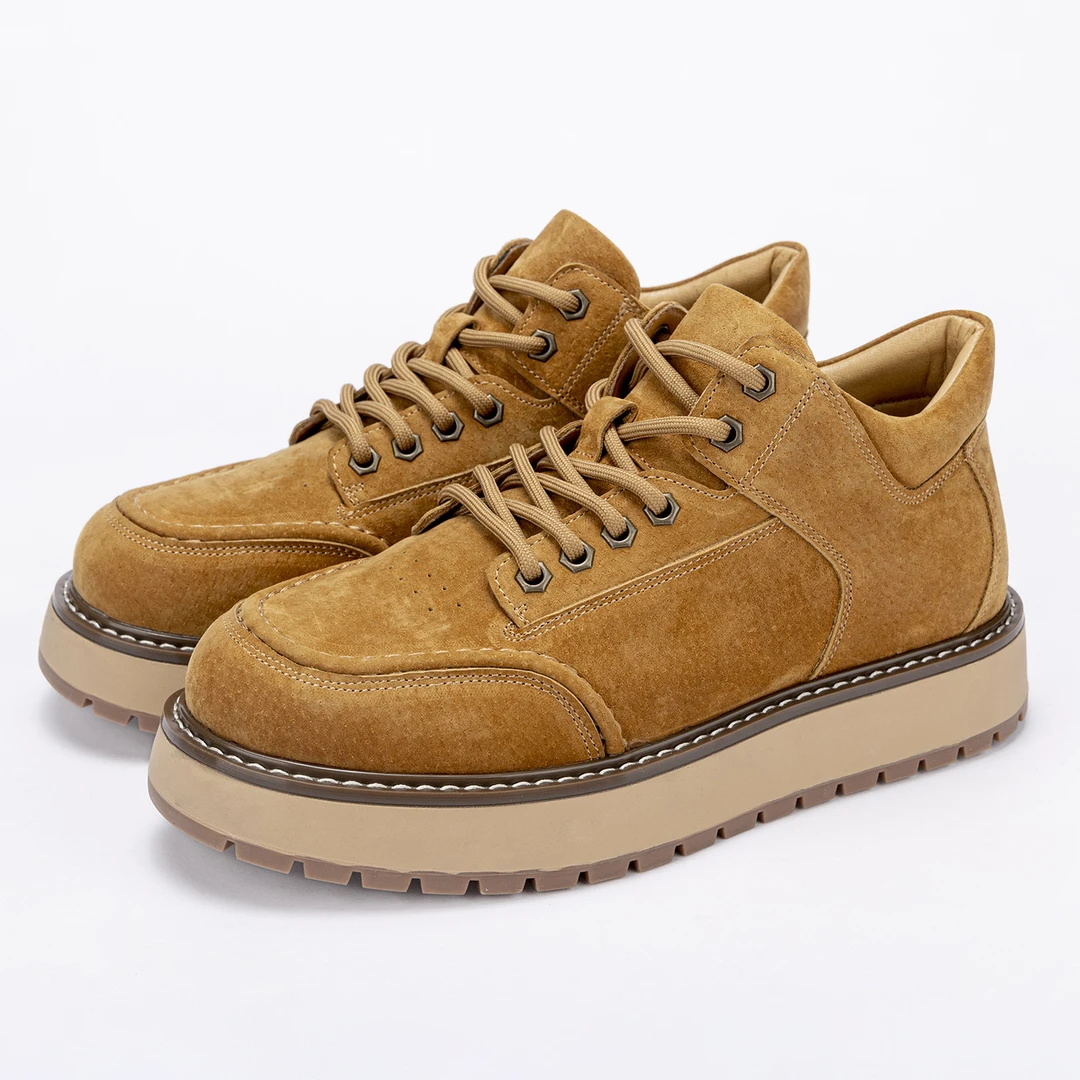 男士休闲鞋春秋款复古中帮工装风百搭时尚厚底真皮透气板鞋子男款