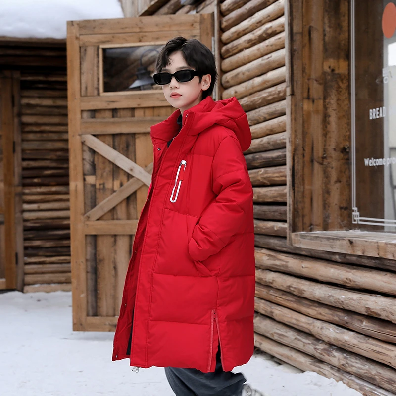男童防寒服长款长过膝2024年冬季新款中大童韩版连帽加厚保暖外套
