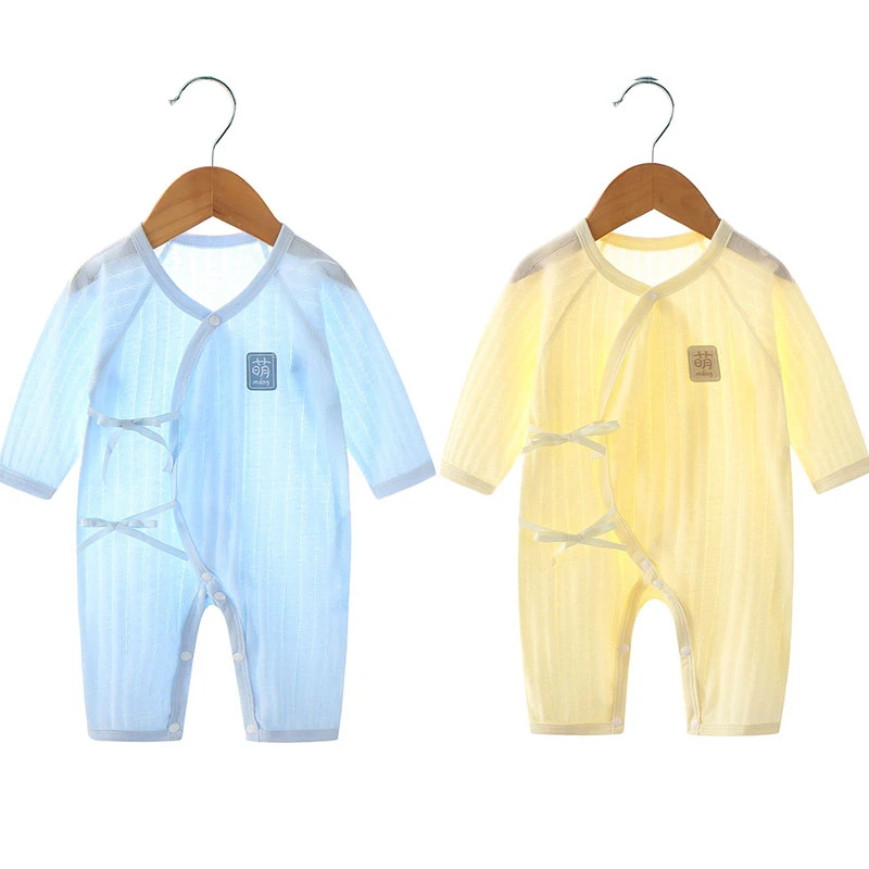 夏薄婴儿连体衣夏季薄款无骨新生儿衣服纯棉长袖空调服宝宝睡衣夏