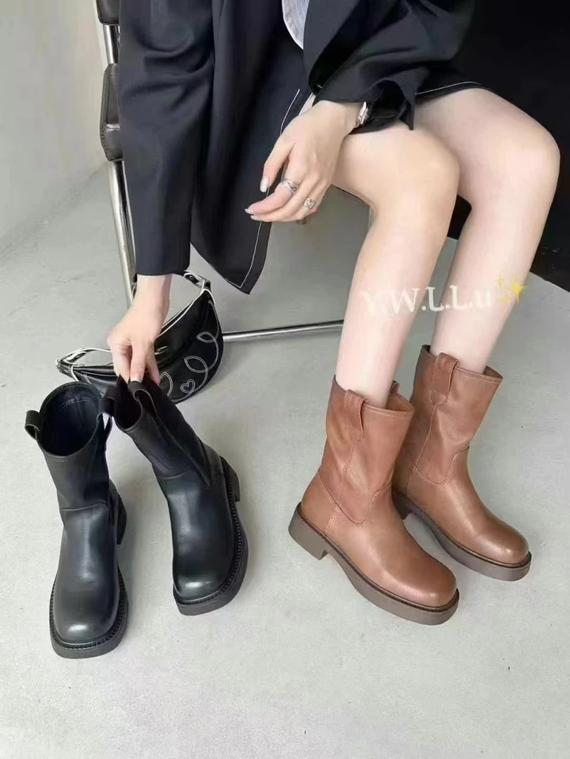 邹先生9010-66平底中筒切尔西女靴加绒英伦风秋冬