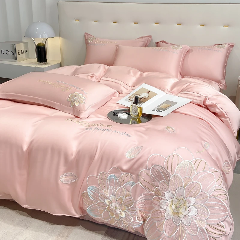 新款夏季高档刺绣被罩四件套床单被套三件套床上用品夏季丝滑绣花