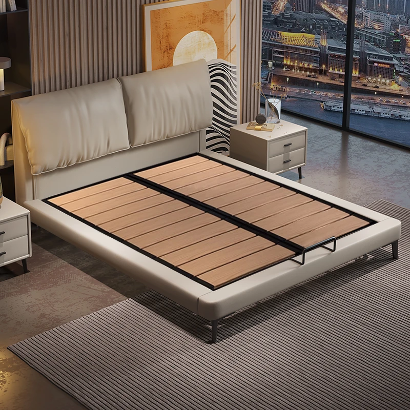 senmo/森眸baxter小象耳朵真皮实木床奶油风轻奢现代简约主卧储物