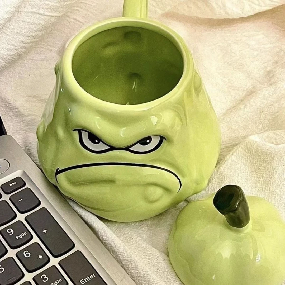 水杯搞怪窝瓜喝水杯个性趣味卡通马克杯办公室家用陶瓷杯带盖勺杯