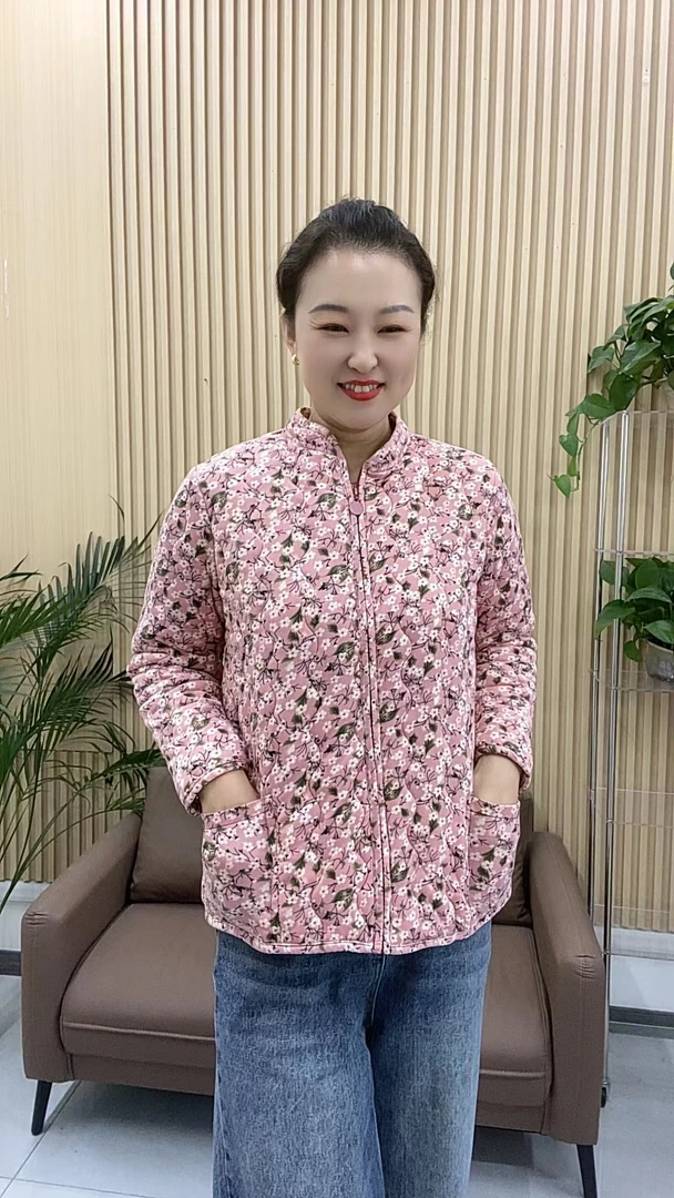 早春爆款棉衣棉服牛奶丝加厚妈妈装长袖短款网红气质时尚碎花