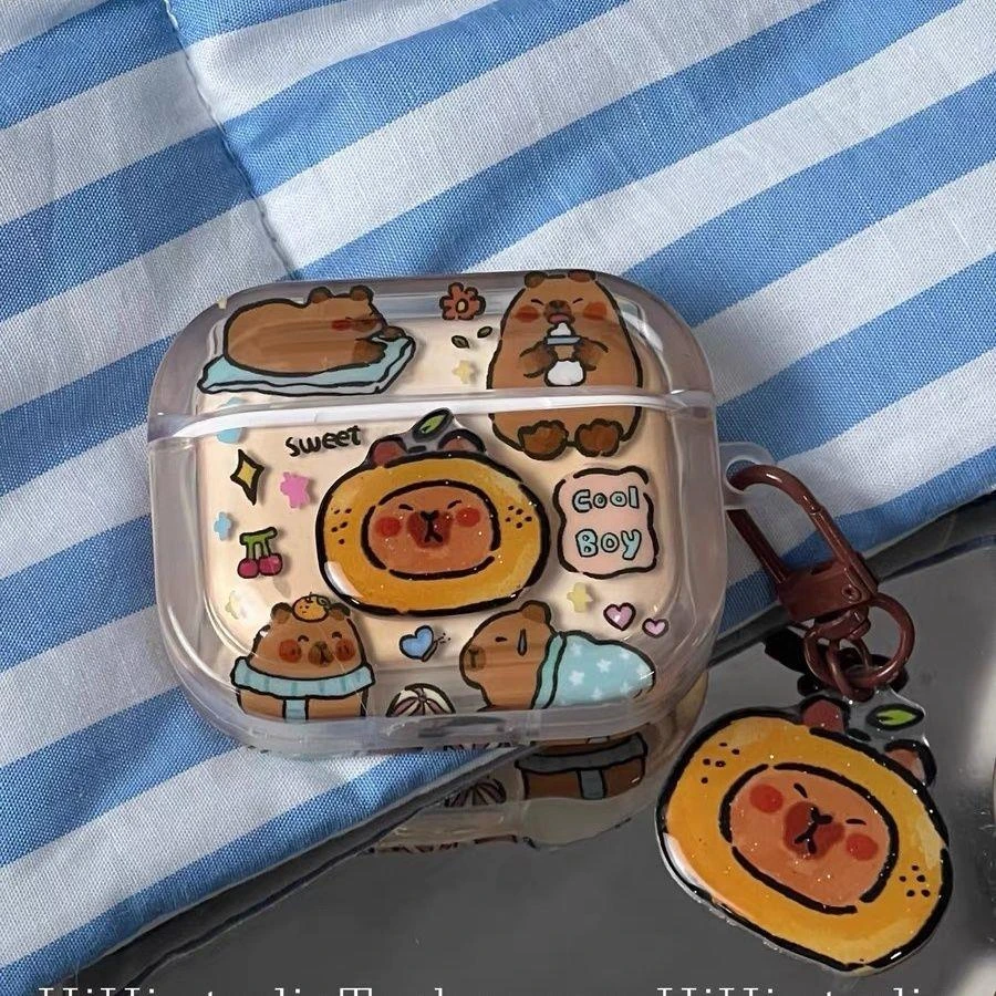 ins可爱橘子水豚插画airpods pro2耳机保护套苹果蓝牙1/2代3代壳