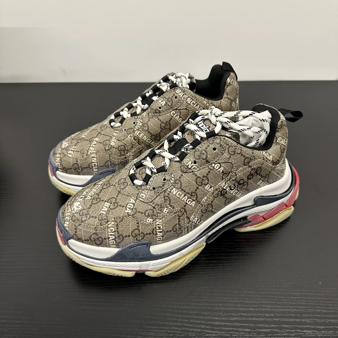 99新 Balenciaga/巴黎世家 gucci联名棕色满印triples老爹