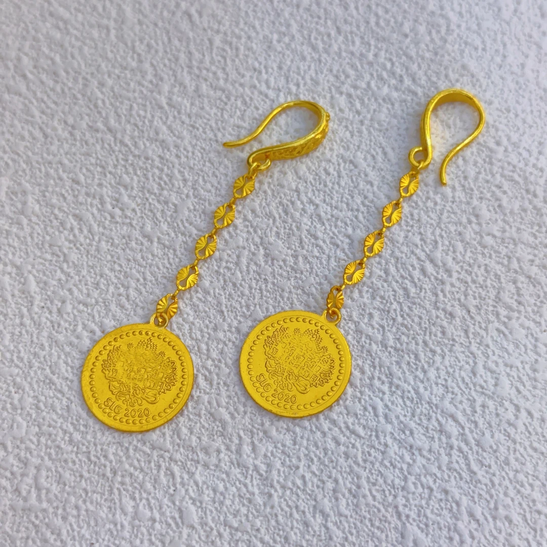 铜合金耳饰 迪露姿耳环复古百搭经典精美精致气质长款黄色金色