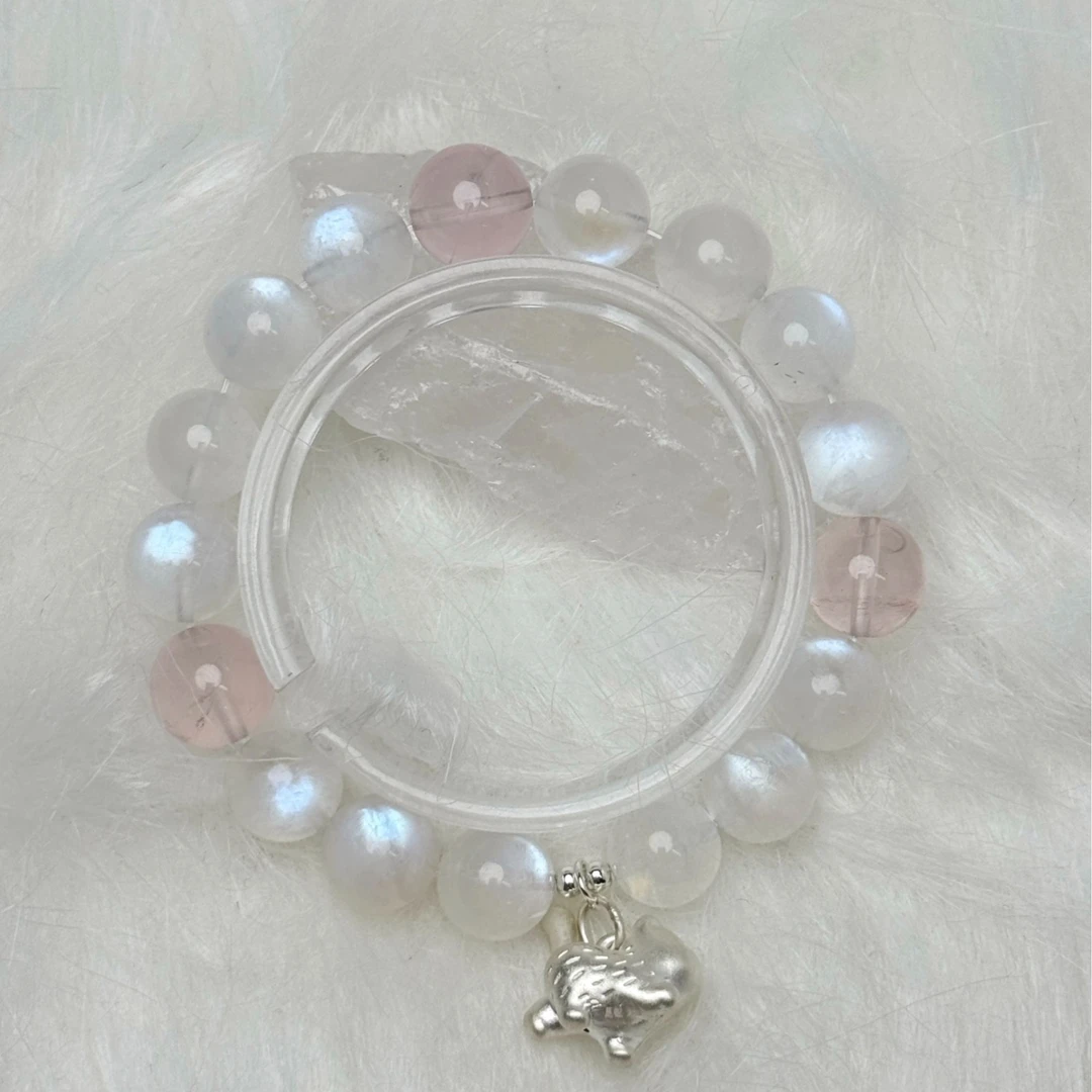 【童话镇】预售 天然11mm粉晶蓝月光石手串