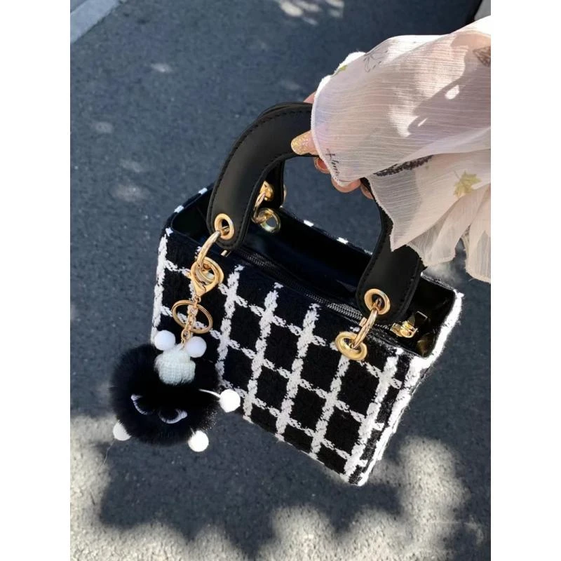 小众设计呢子包包2024新款包包女包秋季网红爆款斜挎包手提戴妃包