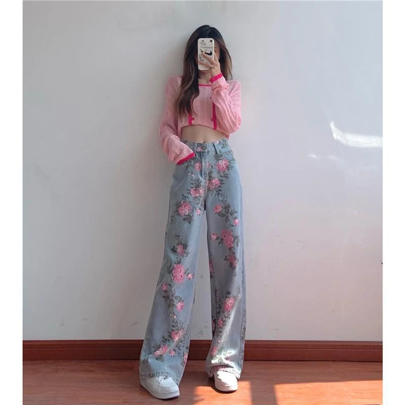 甜辣复古牛仔裤女秋季新款设计感小众宽松高腰显瘦辣妹直筒阔腿裤