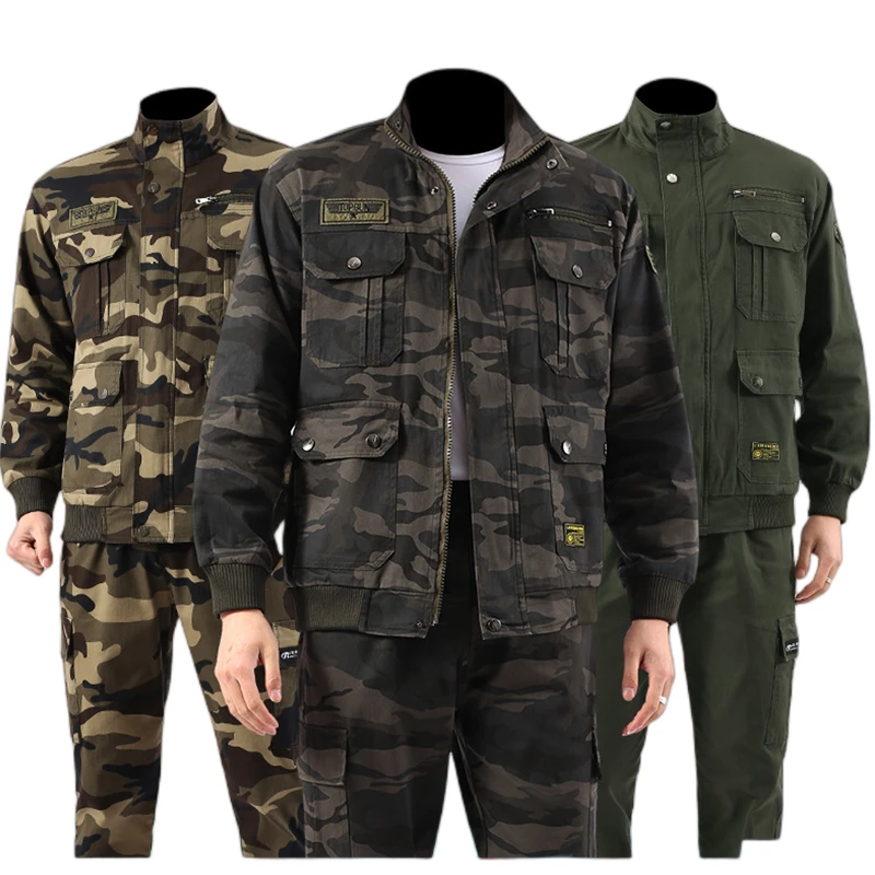 春秋季微弹力工作服套装男装工地干活电焊工迷彩工装汽修劳保耐磨