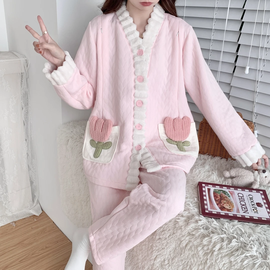 【秋冬季-空气棉】月子服纯棉产后11-12-1-2月哺乳喂奶孕妇睡衣套装