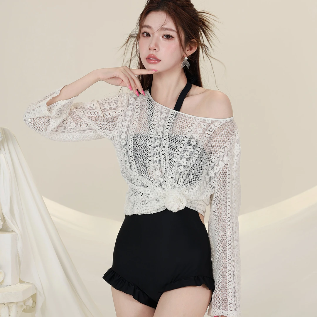 【朦胧氛围感】夏季连体吊带泳衣女爆款保守防晒显瘦长袖平角游泳装