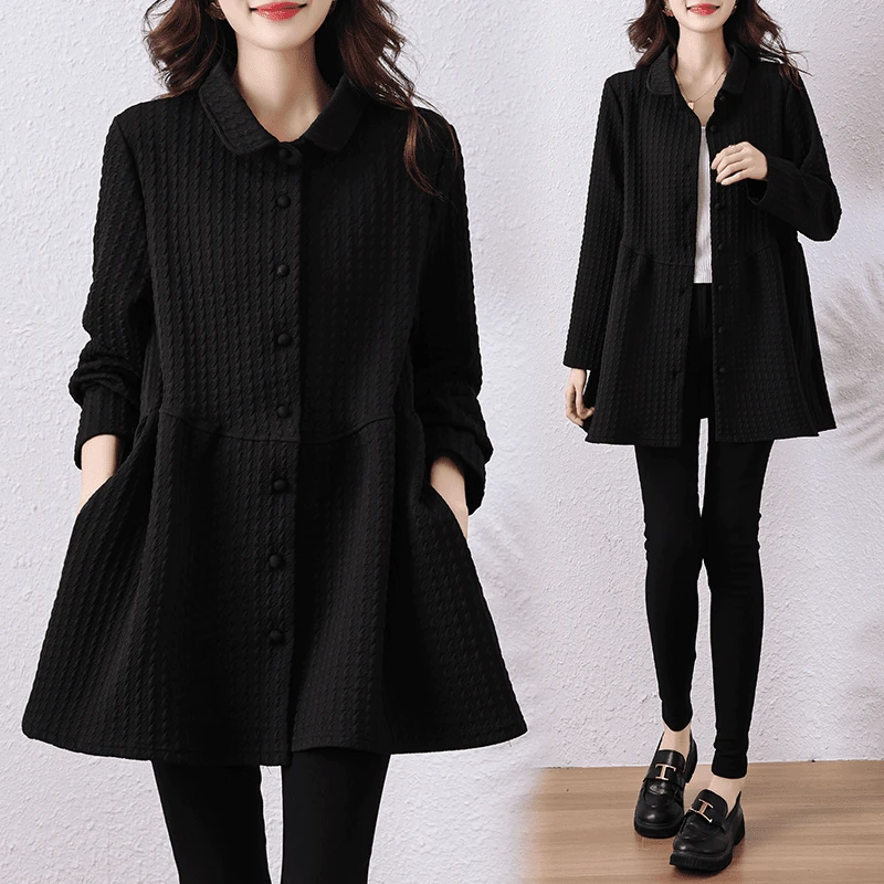 早秋高级感时尚中长款黑色外套2025春秋新款爆款显瘦气质高档上衣