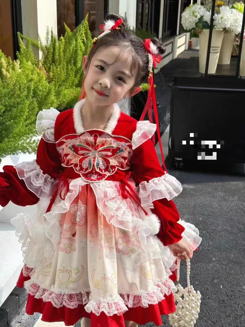 儿童裙子汉服女童长袖公主裙宝宝古装儿童裙子汉服女童长袖公主裙