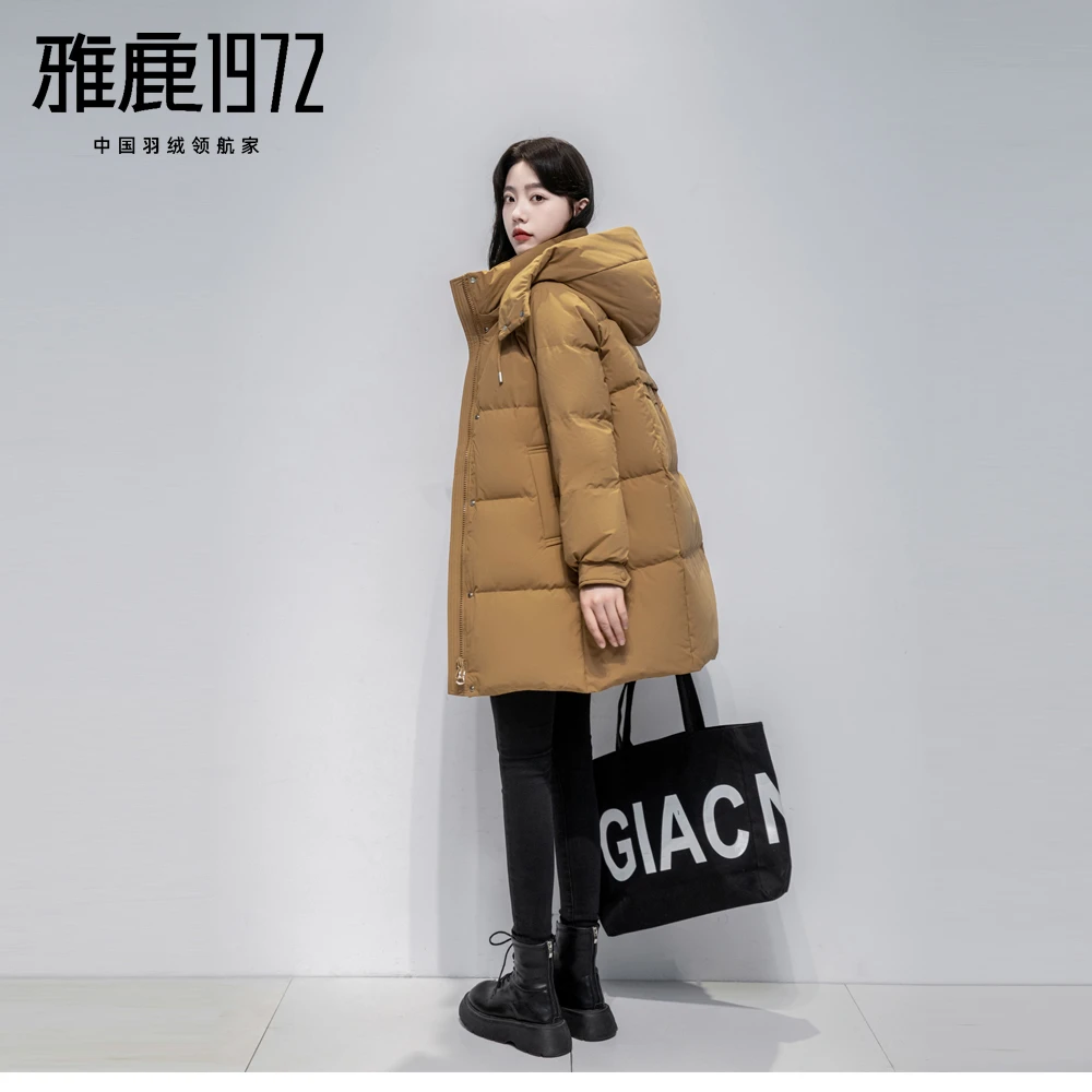 白鹅绒服时尚新款休闲户外中长款羽绒服可拆卸帽宽松保暖加厚