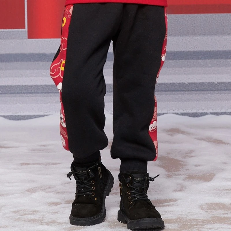 【万狮大吉】男童加绒裤子儿童一体绒运动裤新年装拜年服运动裤