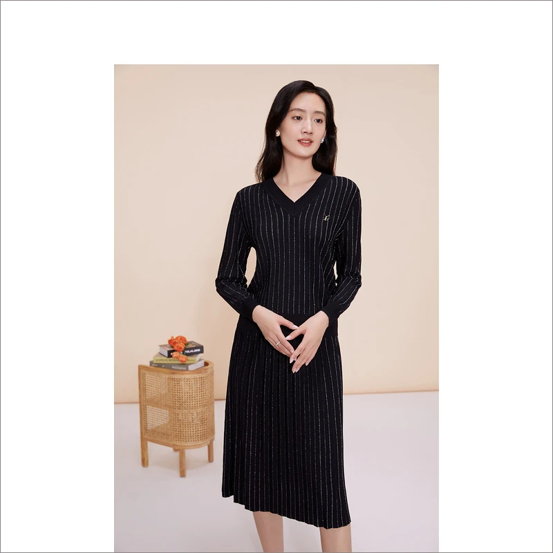 YINER音儿女装春季时尚修身气质精致显瘦长袖条纹套装8C63106146