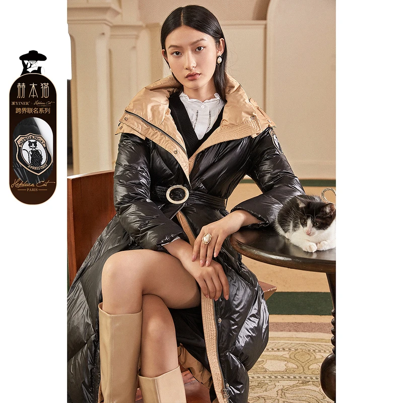 YINER音儿冬季拼接刺绣袖章加厚保暖鹅绒羽绒服8C62508036