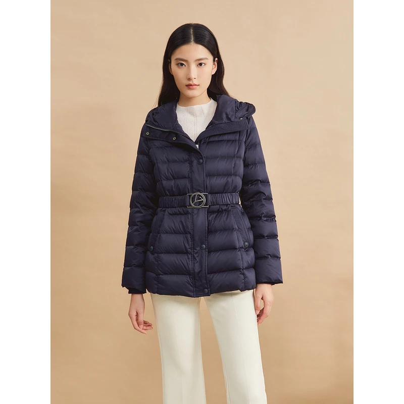 YINER音儿专选2024秋季新款微光缎面收腰连帽羽绒服8C64308136