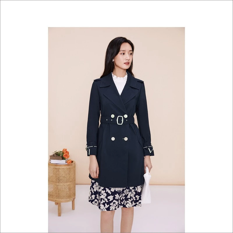 YINER音儿女装春季双排扣时尚百搭经典英伦风收腰风衣8C63107066