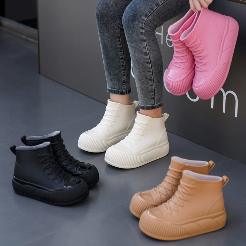 时尚雨鞋女款增高年轻漂亮加绒防水浅口厚底短筒工作防滑雨靴厨房