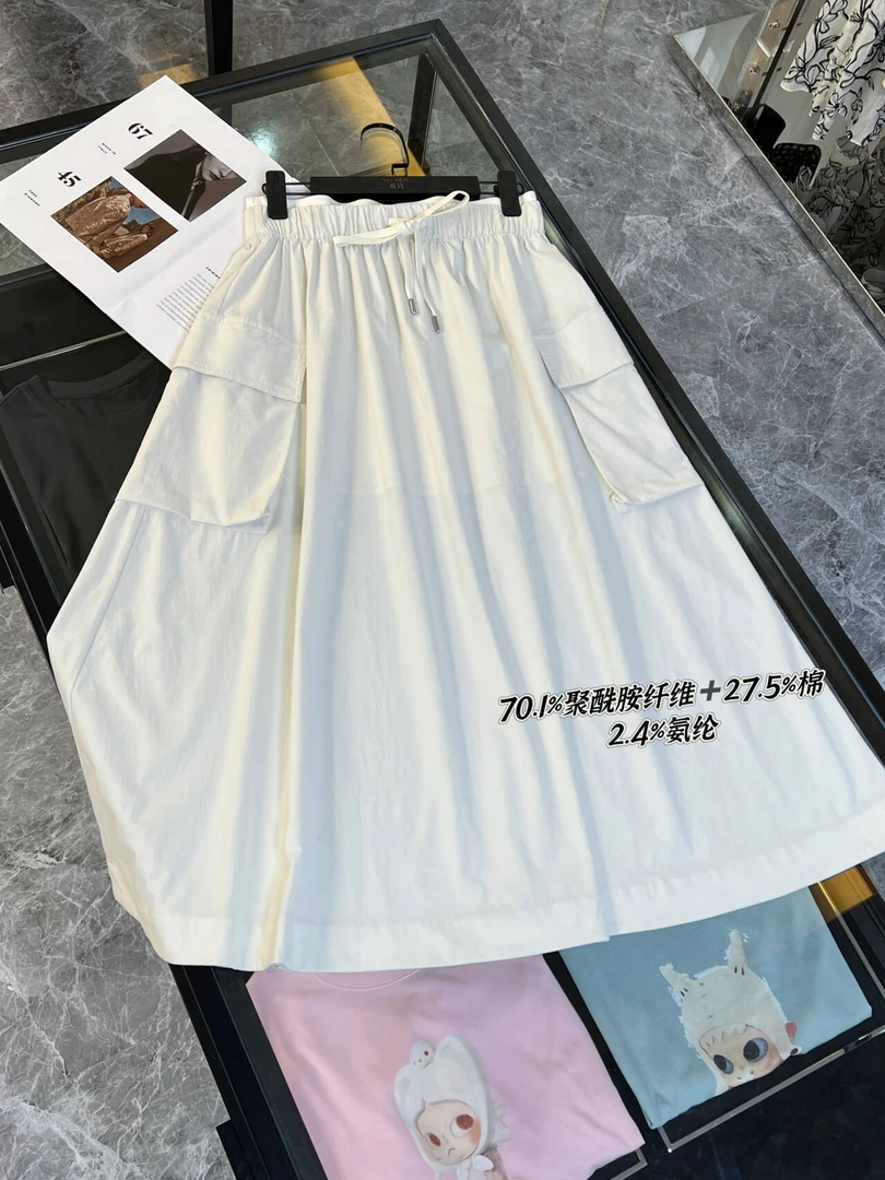 【工装半裙】2024春新品双层松紧腰工装口袋A字休闲半身裙白色