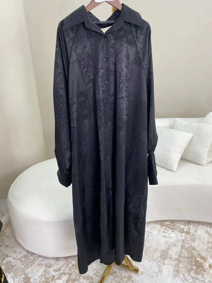 DUOMI-孤品Y06-黑色翻领满身印花开衫风衣