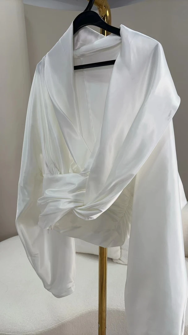 DUOMI-孤品Z88-白色净版打结长袖上衣