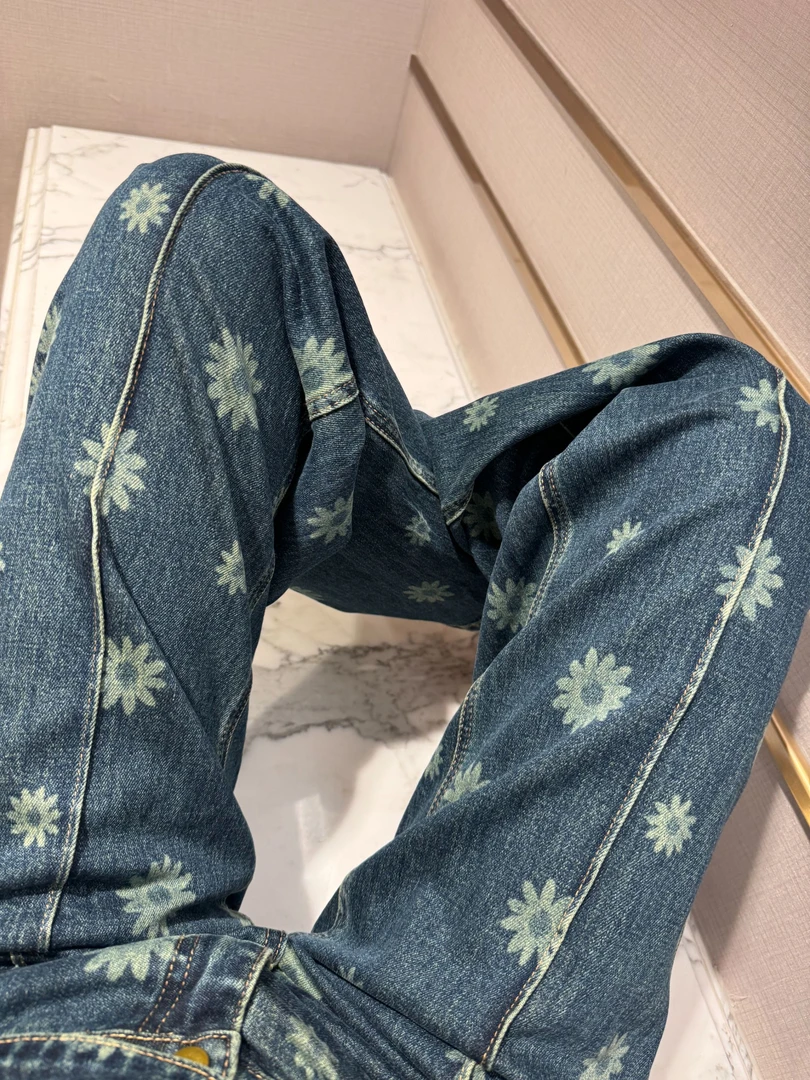 DUOMI【花海蜜语】满身绿色花朵印花牛仔裤NZK12424