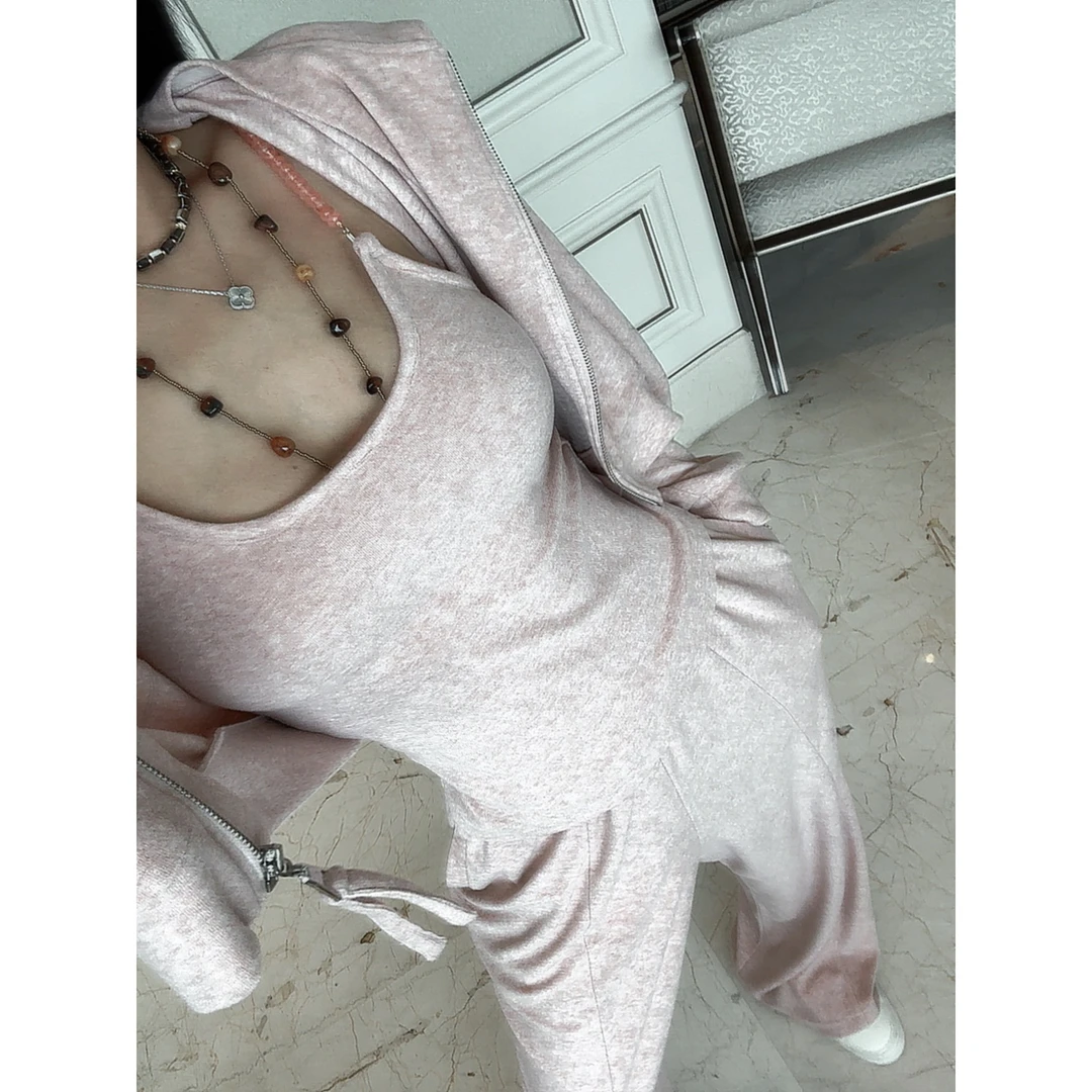 DUOMI【白雪公主】粉白两色珠珠吊带U领净版阔腿裤子套装TZ12511