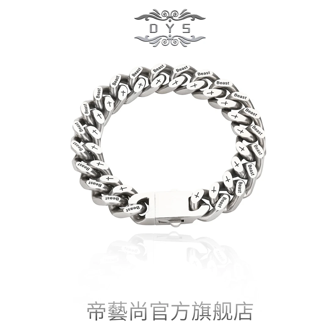 钛钢手链 网红拉丝刻字古巴手链男高颜值高级感轻奢小众饰品