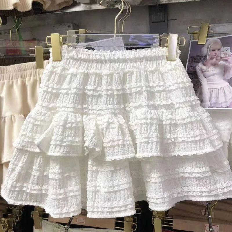 松紧腰蛋糕裙蓬蓬裙2025夏季新款裙子短裙少女半身裙芭蕾丝防走光