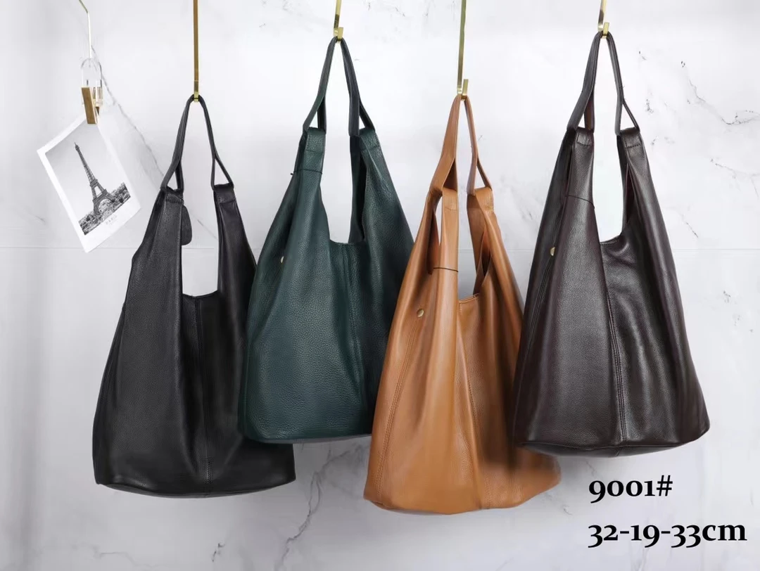 头层牛皮百搭手提包真皮复古通勤腋下包大容量菜篮子垃圾袋女包