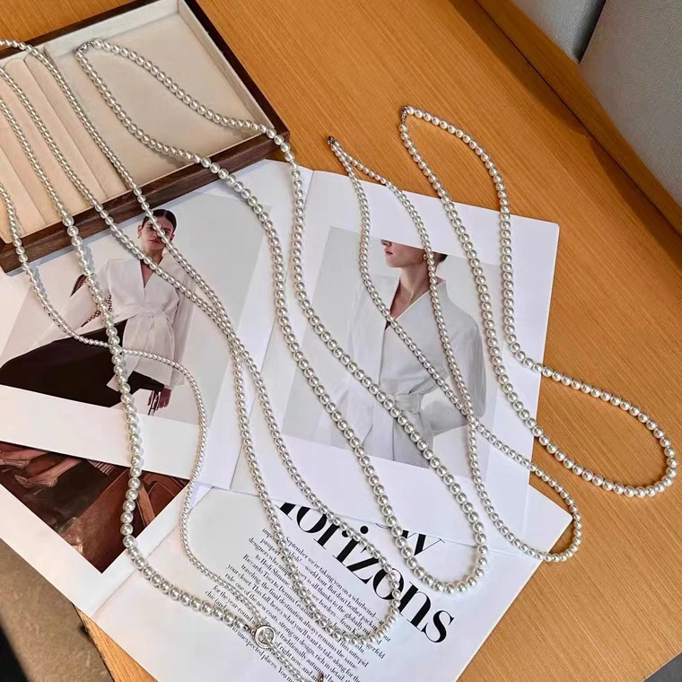 福浮～2024秋冬新款珍珠毛衣链T恤