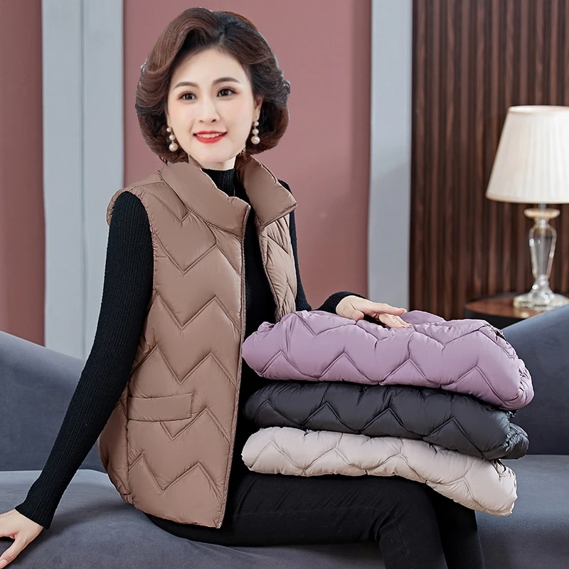 春秋冬季新款马甲女短款大码时尚立领女士宽松妈妈装坎肩显瘦马夹