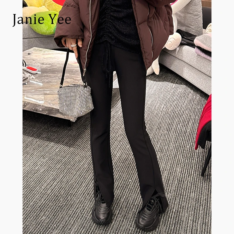 Janie Yee“女神裤”加绒加厚高弹显瘦百搭开叉休闲喇叭裤女23A0720